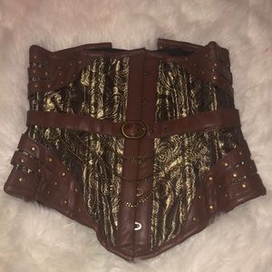 EUC Brown leather brocade steampunk waist cincher